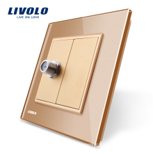 Livolo Gold Crystal Glass Panel, One Gang Satellite TV Socket / Outlet VL-C791ST-13